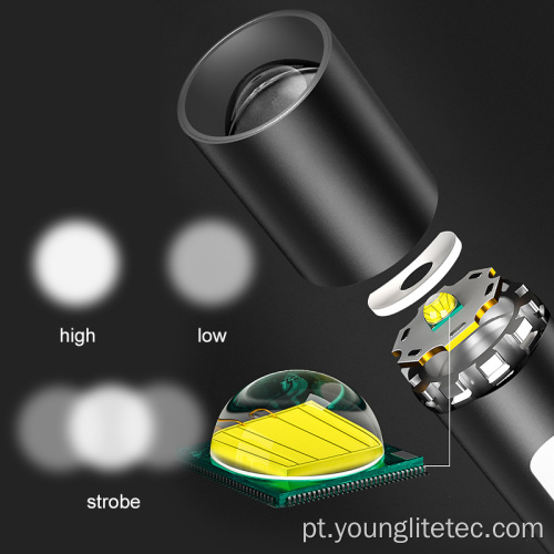 Alumínio recarregável zoomable luz dupla lanterna tocha